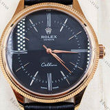Rolex Cellini Time Black Leather Rosegold