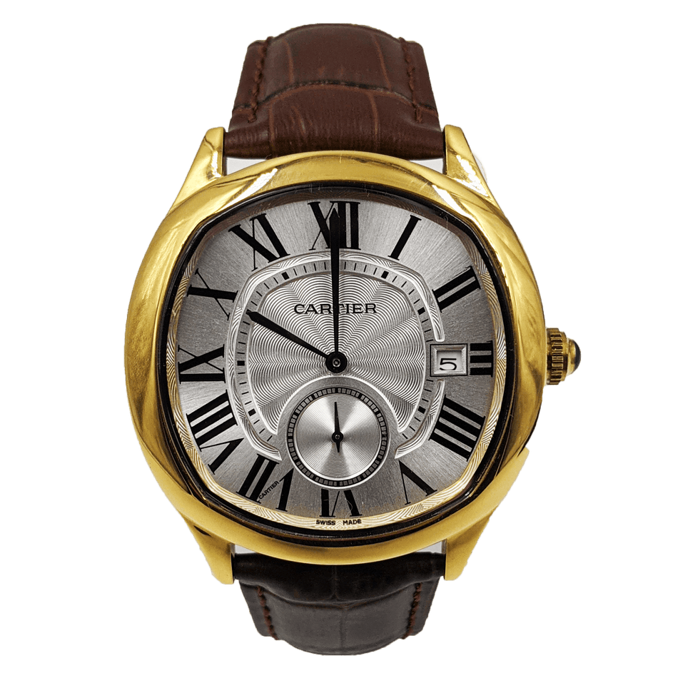 DRIVE DE CARTIER Brown Leather Gold White Dial