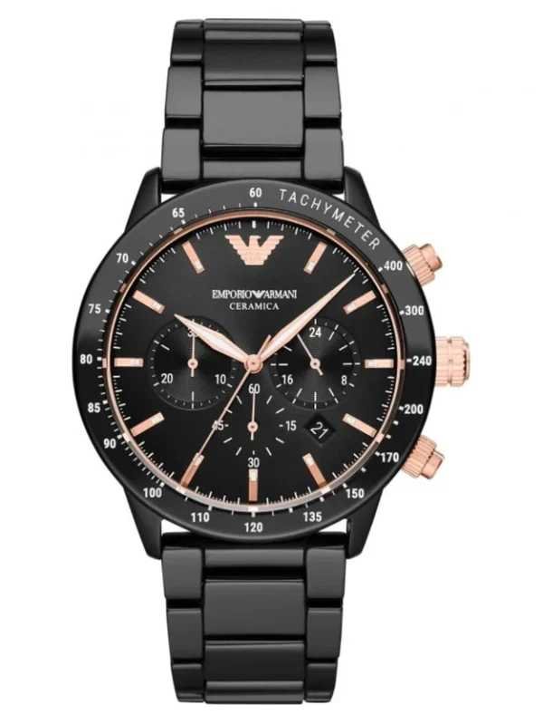 Emporio Armani Men’s Black Ceramica Chronograph Watch – Montre Homme