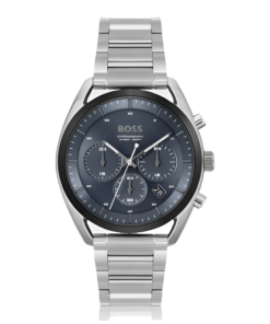 Boss montre chronographe avec cadran bleu et bracelet à maillons – Montre Homme