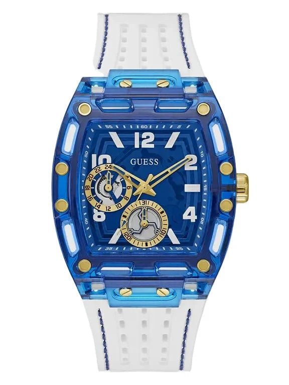 GUESS Mens White Blue Multi-function Watch – Montre Homme