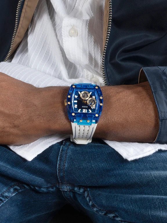 GUESS Mens White Blue Multi-function Watch – Montre Homme - Image 4