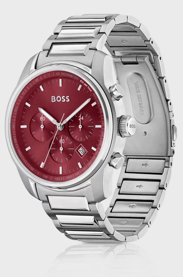 Boss Montre chronographe à cadran bordeaux et bracelet à maillons – Montre Homme - Image 3