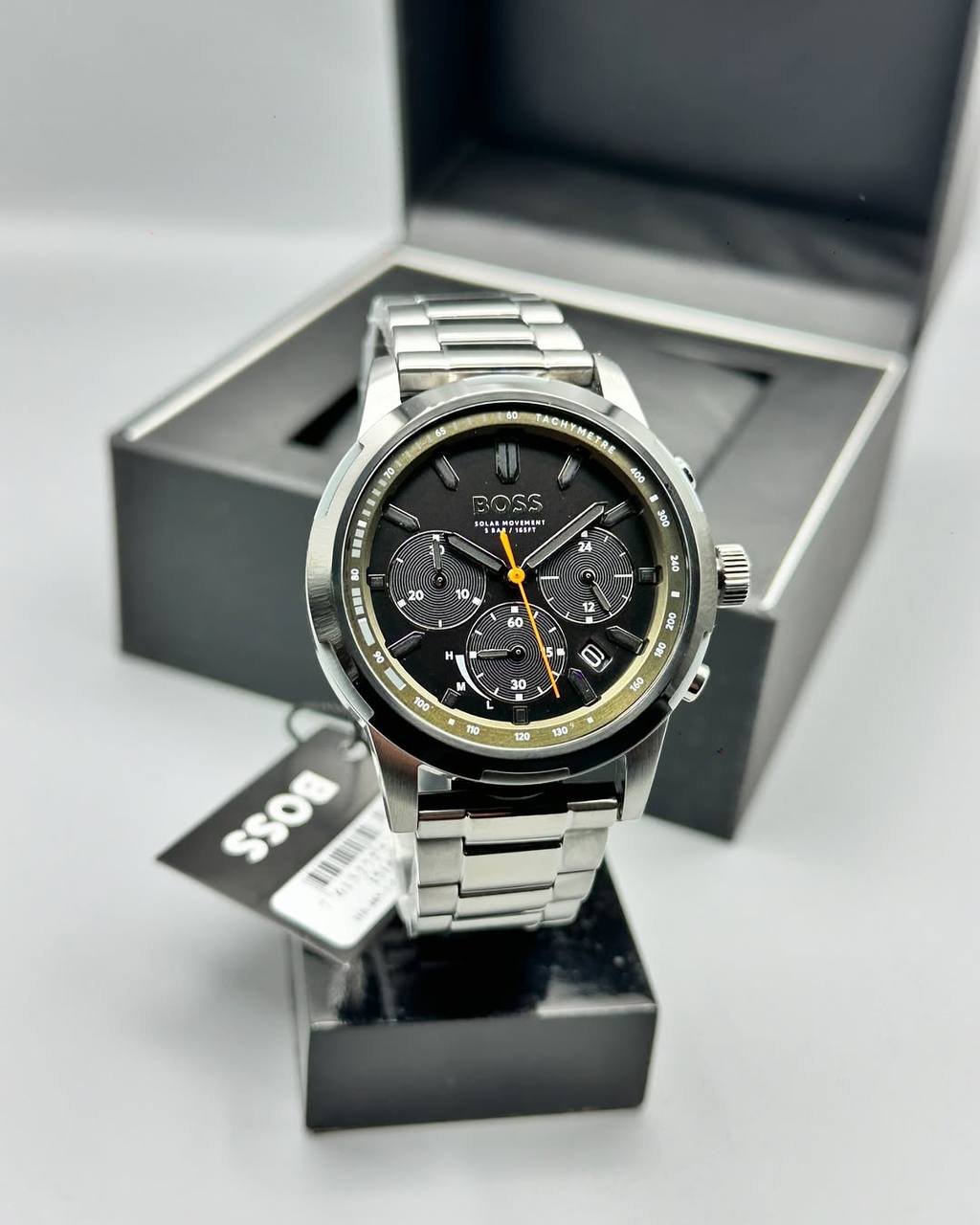MONTRE CHRONOGRAPHE EN ACIER PLAQUÉ GRIS AVEC BRACELET À MAILLONS – Montre Homme - Image 4