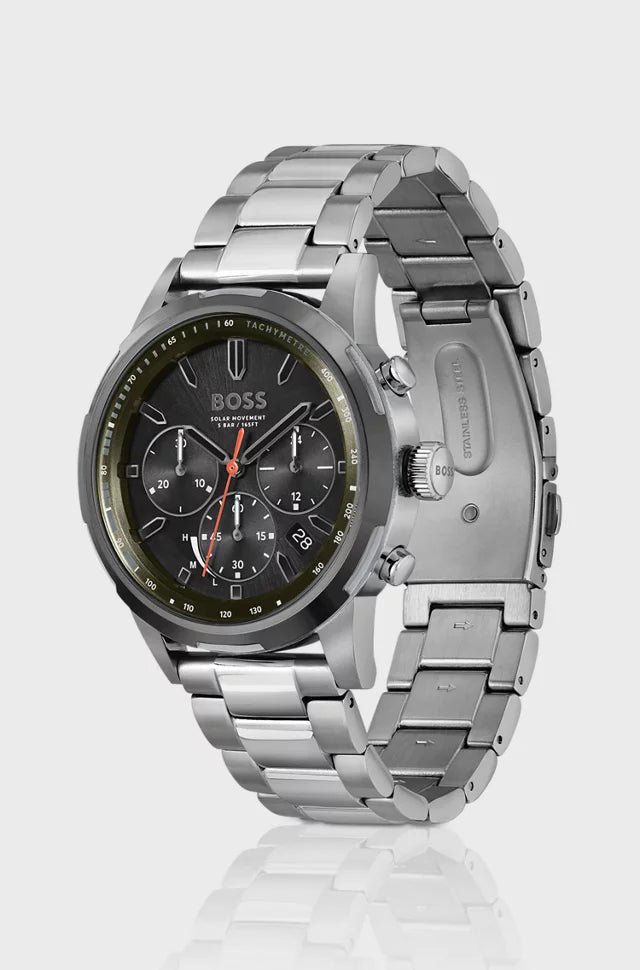 MONTRE CHRONOGRAPHE EN ACIER PLAQUÉ GRIS AVEC BRACELET À MAILLONS – Montre Homme - Image 2