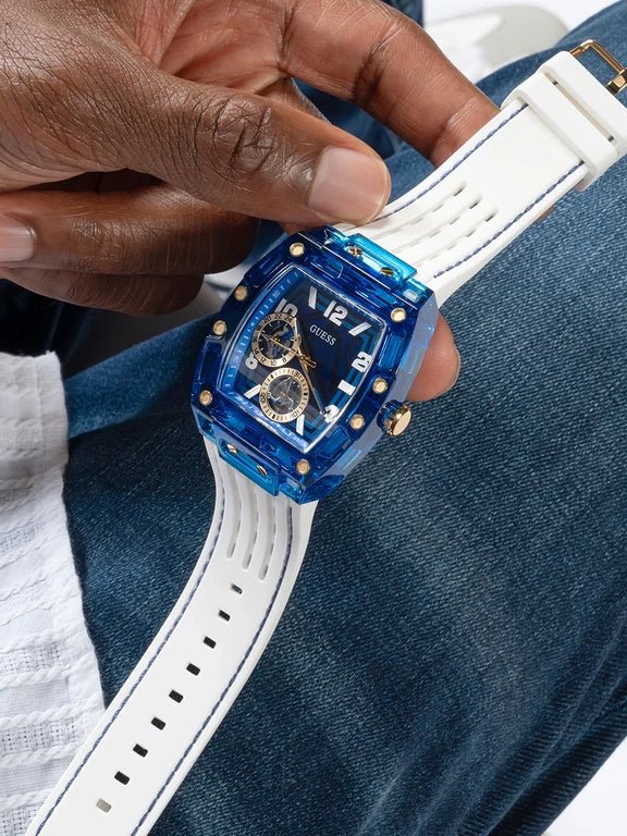 GUESS Mens White Blue Multi-function Watch – Montre Homme - Image 5