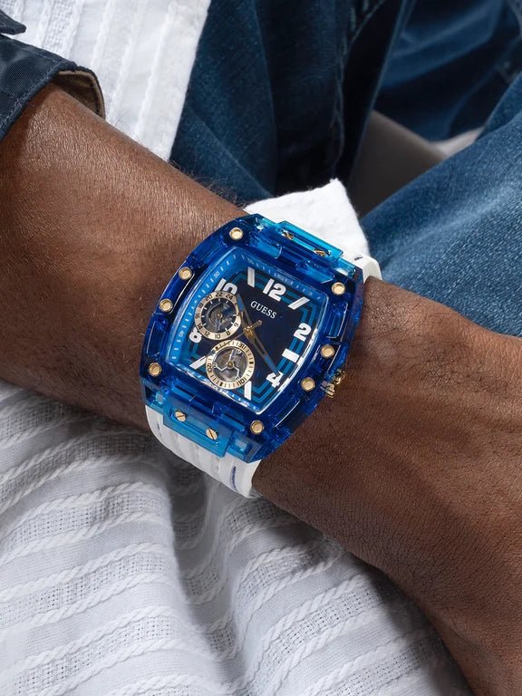 GUESS Mens White Blue Multi-function Watch – Montre Homme - Image 6