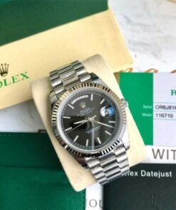 Alternative view of Montre Rolex Day-date silver black – Montre Homme
