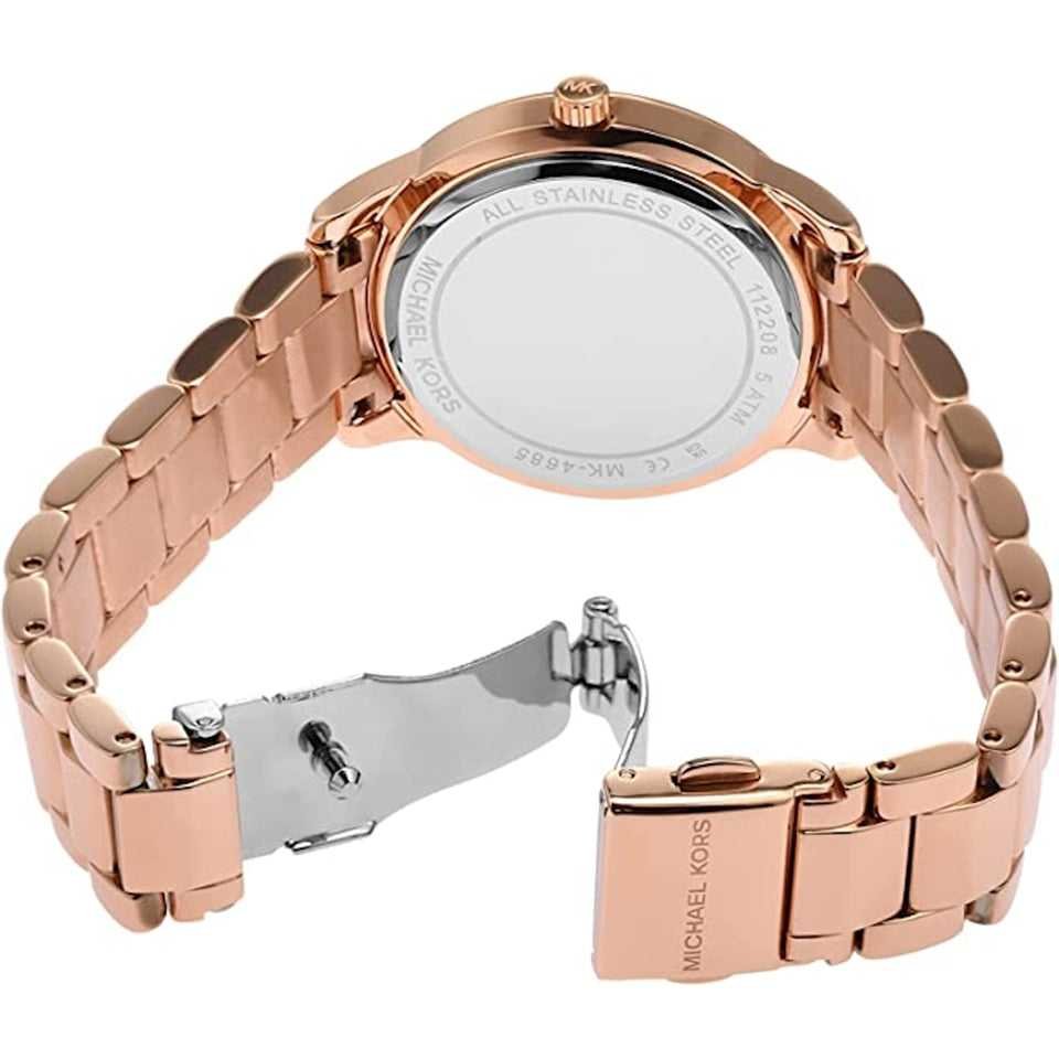 Montre MK Tibby Multifunction Crystals Maroon Dial Rose Gold Steel Strap Watch for Women - MK4685 – Montre Femme – Image 4