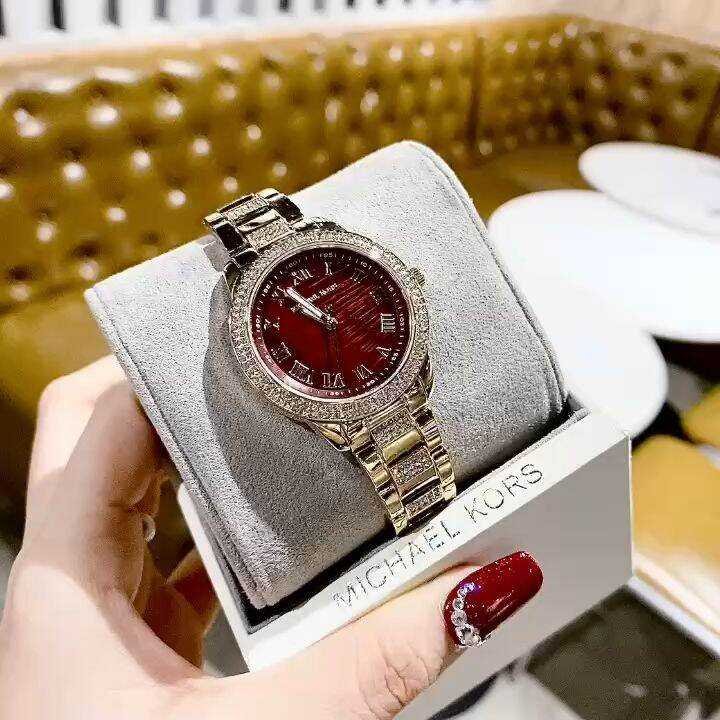 Montre MK Tibby Multifunction Crystals Maroon Dial Rose Gold Steel Strap Watch for Women - MK4685 – Montre Femme – Image 7