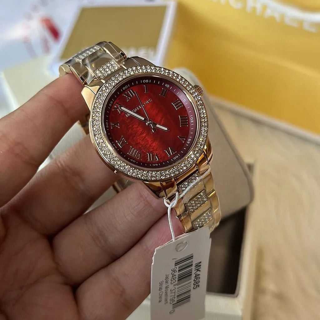 Montre MK Tibby Multifunction Crystals Maroon Dial Rose Gold Steel Strap Watch for Women - MK4685 – Montre Femme – Image 10