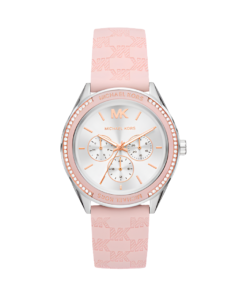 Michael Kors Outlet Montre Jessa surdimensionnée argentée à bracelet en silicone gaufré – Montre Femme