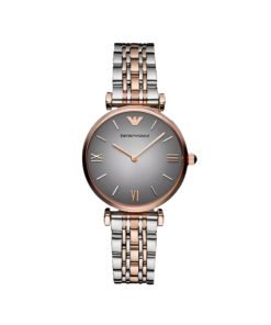 Montre Emporio Armani à deux aiguilles en acier inoxydable, bicolore, pour femme