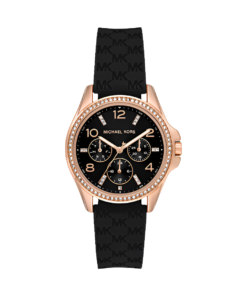 MK Outlet Montre Pilot miniature de ton or rose en silicone à pavé et à logo – Montre Femme