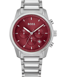 Hugo Boss Montre chronographe à cadran bordeaux et bracelet à maillons – Montre Homme