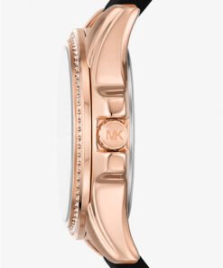 Alternative view of MK Outlet Montre Pilot miniature de ton or rose en silicone à pavé et à logo – Montre Femme