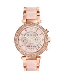 MK Montre Parker de ton or rose en acétate rose dragée – Montre Femme
