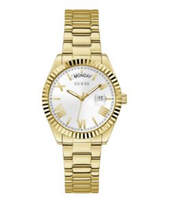 Montre Guess Luna avec cadran blanc et bracelet en acier doré pour femme - GW0308L2