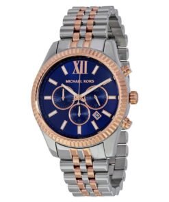 Alternative view of Michael Kors Lexington Montre à cadran bleu et bracelet en acier bicolore pour homme - MK8412