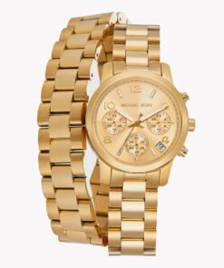 Alternative view of Montre chronographe analogique Michael Kors Runway avec cadran doré et bracelet en acier doré pour femme - MK7452