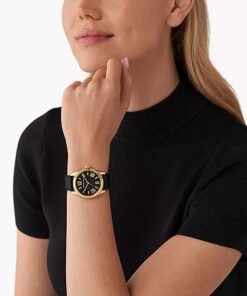 Alternative view of Montre à trois aiguilles en cuir noir Lexington Michael Kors – Montre Femme
